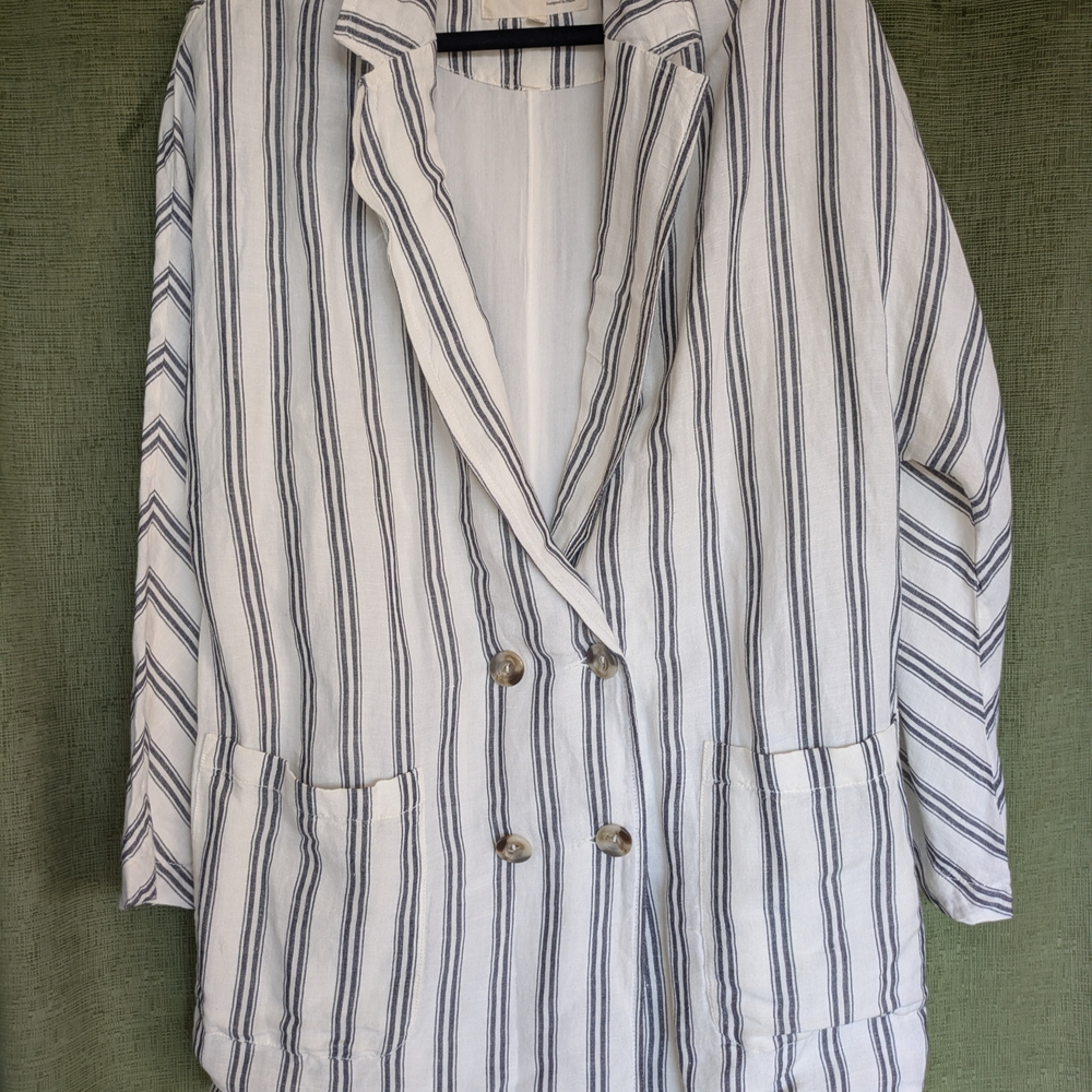 ANTHROPOLOGIE PILCRO OVERSIZED DOLMAN SLEEVE STRIPED LINEN BLAZER Sz:M